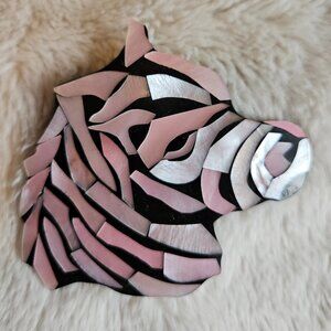 Lee Sands Vintage Zebra Pink Shell Brooch